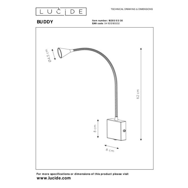 LUCIDE BUDDY 18293/03/30 LAMPA ŚCIENNA - NOWOCZESNA