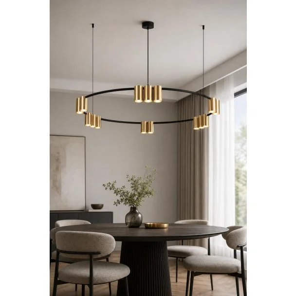 MILAGRO ML0378 Lampa wisząca (koło) GENESIS BLACK GOLD 15xGU10 — wizualizacja aranżacji AI