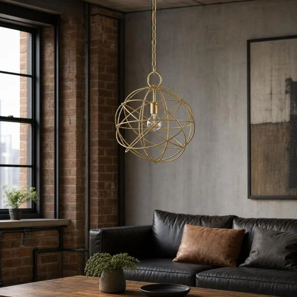 WYPRZEDAŻ IDEAL LUX 155968 KONSE SP1 LAMPA WISZĄCA złoty — wizualizacja aranżacji AI