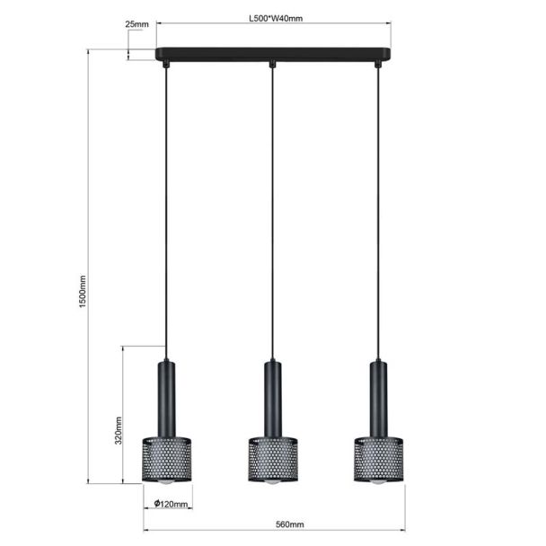LIGHT PRESTIGE LP-0702/3L BK Lampa wisząca Amo czarna 3xE27