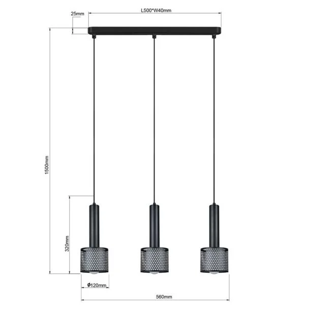LIGHT PRESTIGE LP-0702/3L BK Lampa wisząca Amo czarna 3xE27