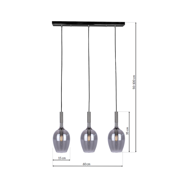 MILAGRO ML8814 Lampa wisząca LUGANO SMOKED 3xE14