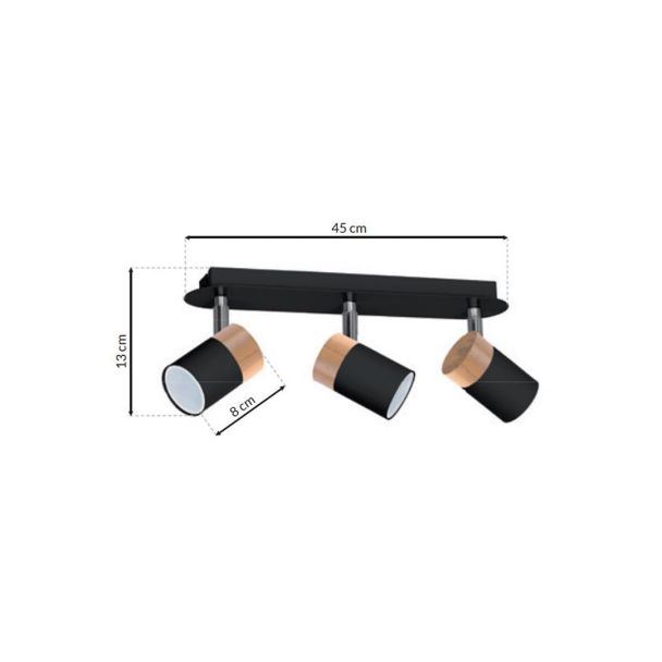 MILAGRO MLP6304 Lampa sufitowa JOKER BLACK/WOOD 3xGU10