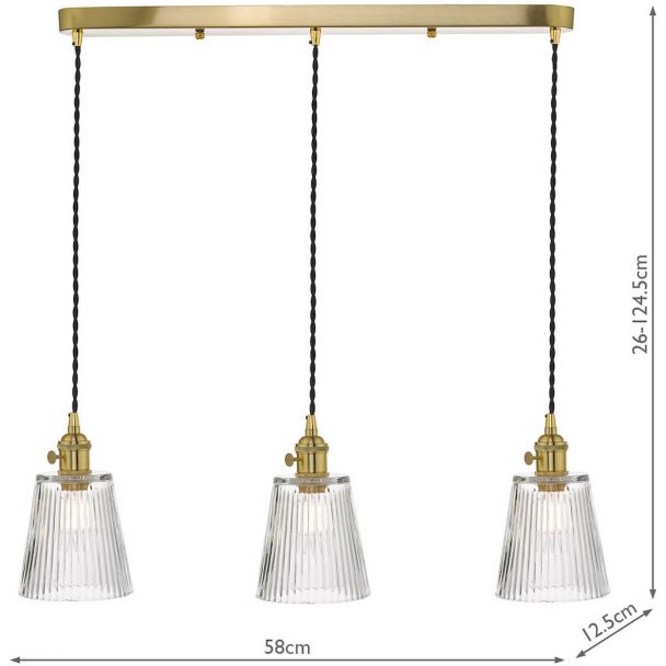 DAR HAD3640-05 HADANO 3LT SUSPENSION BRASS WITH CLEAR RIBBED SHDS