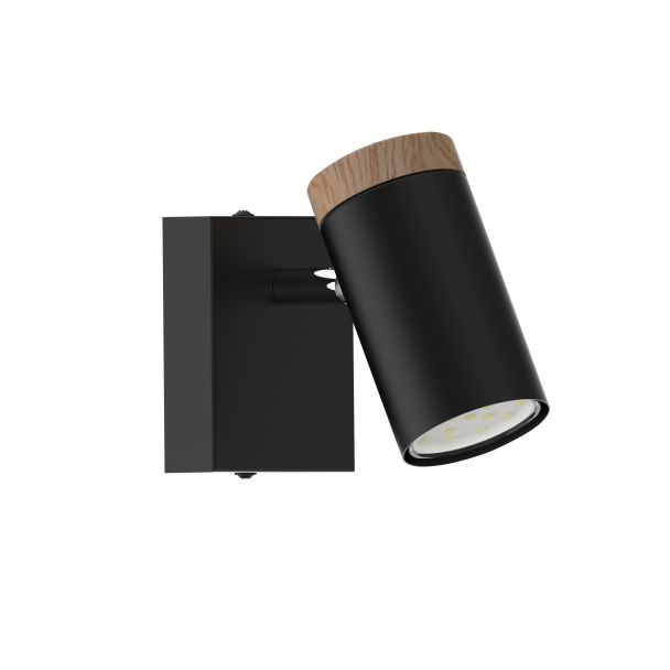 CANDELLUX 91-13705 LAGOS LAMPA KINKIET CZARNY 1X15 GU10 KLOSZ CZARNY+DREWNIANY