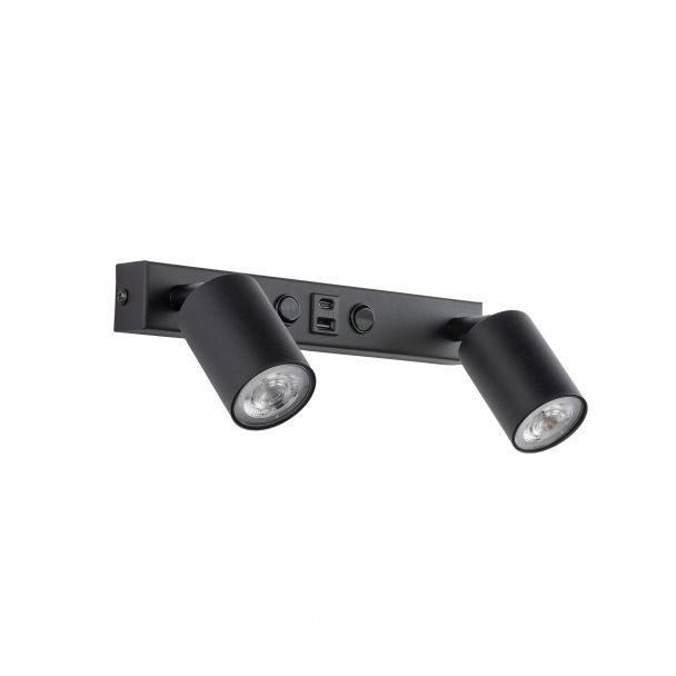 TK-LIGHTING 11356 NEX BLACK KINKIET 2XGU10 / USB
