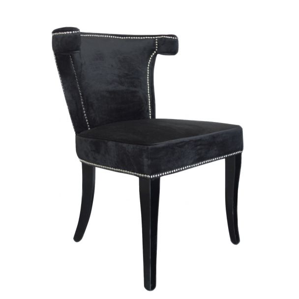 Marcello Vanetti Krzesło nowoczesne tapicerowane ze srebrną pineska czarny welur Earls Court 56/51/84 cm DC0256-01MV Black V