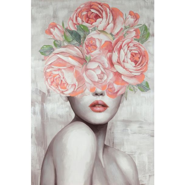 EUROFIRANY 408871 Obraz ręcznie malowany na płótnie różowy