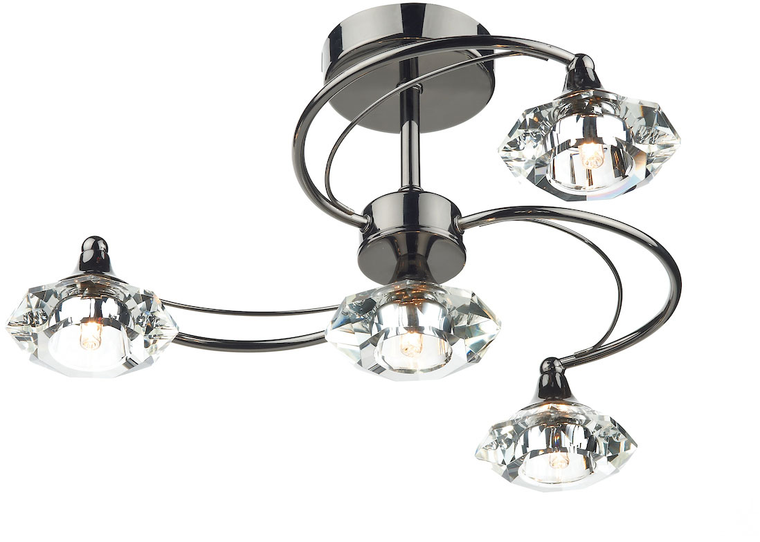 DAR LUT0467 LUTHER 4LT SEMI FLUSH CW CRYSTAL GLASS BLK CHR