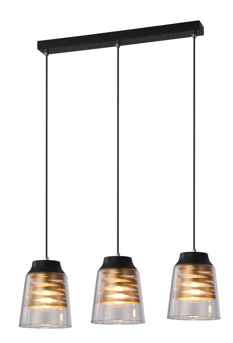 CANDELLUX 33-78094 FRESNO LAMPA WISZĄCA CZARNY 3X60W E27 KLOSZ BEZBARWNY