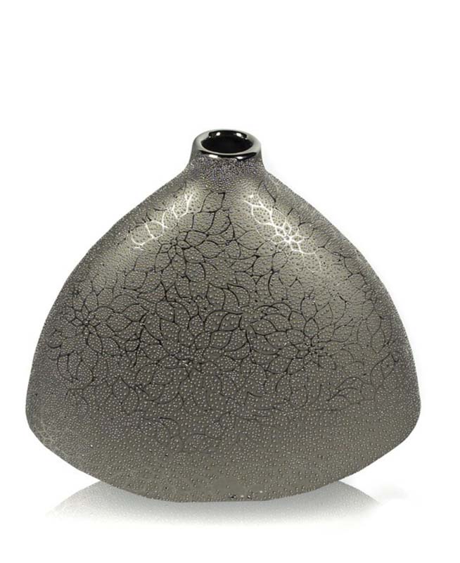 ARTEHOME L8119-A S Wazon srebrny z perełkowymi zdobieniami w trójkątnym kształcie 18 cm